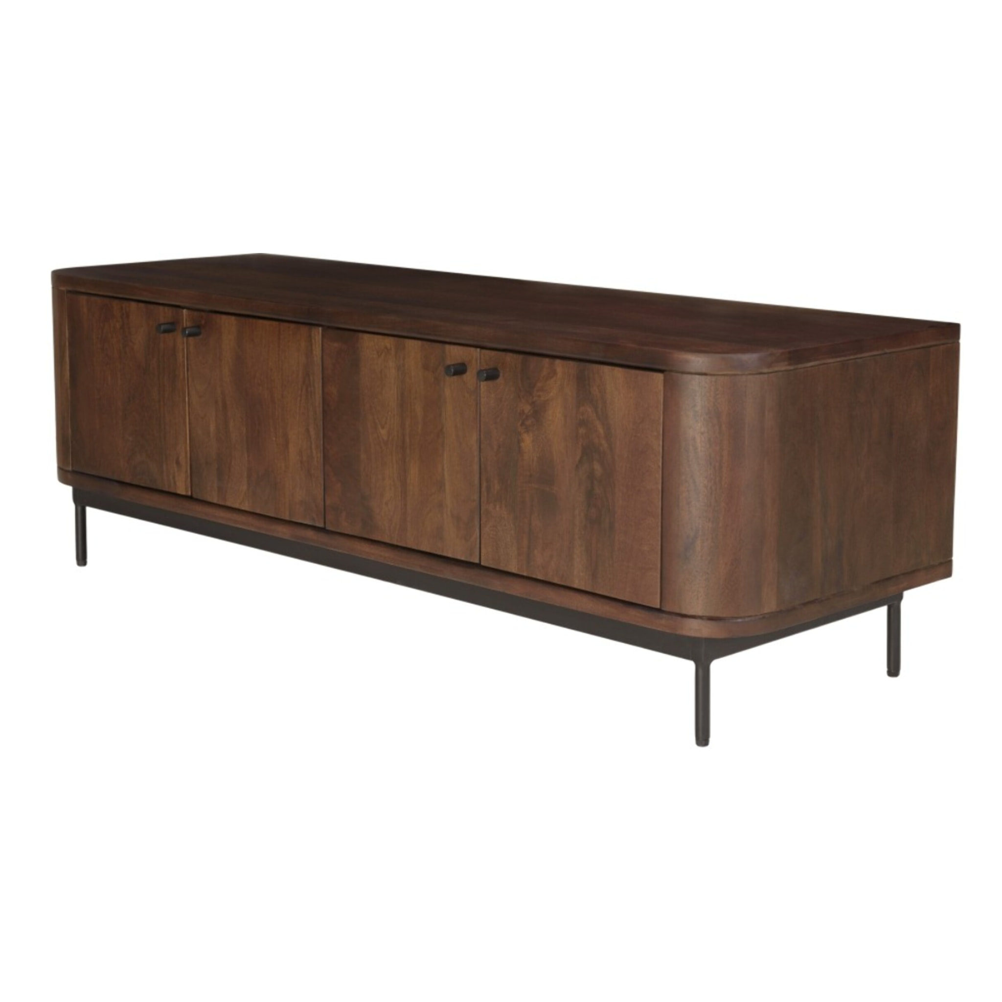 ALIX - Meuble TV design bois foncé et métal noir 4 portes ALIX