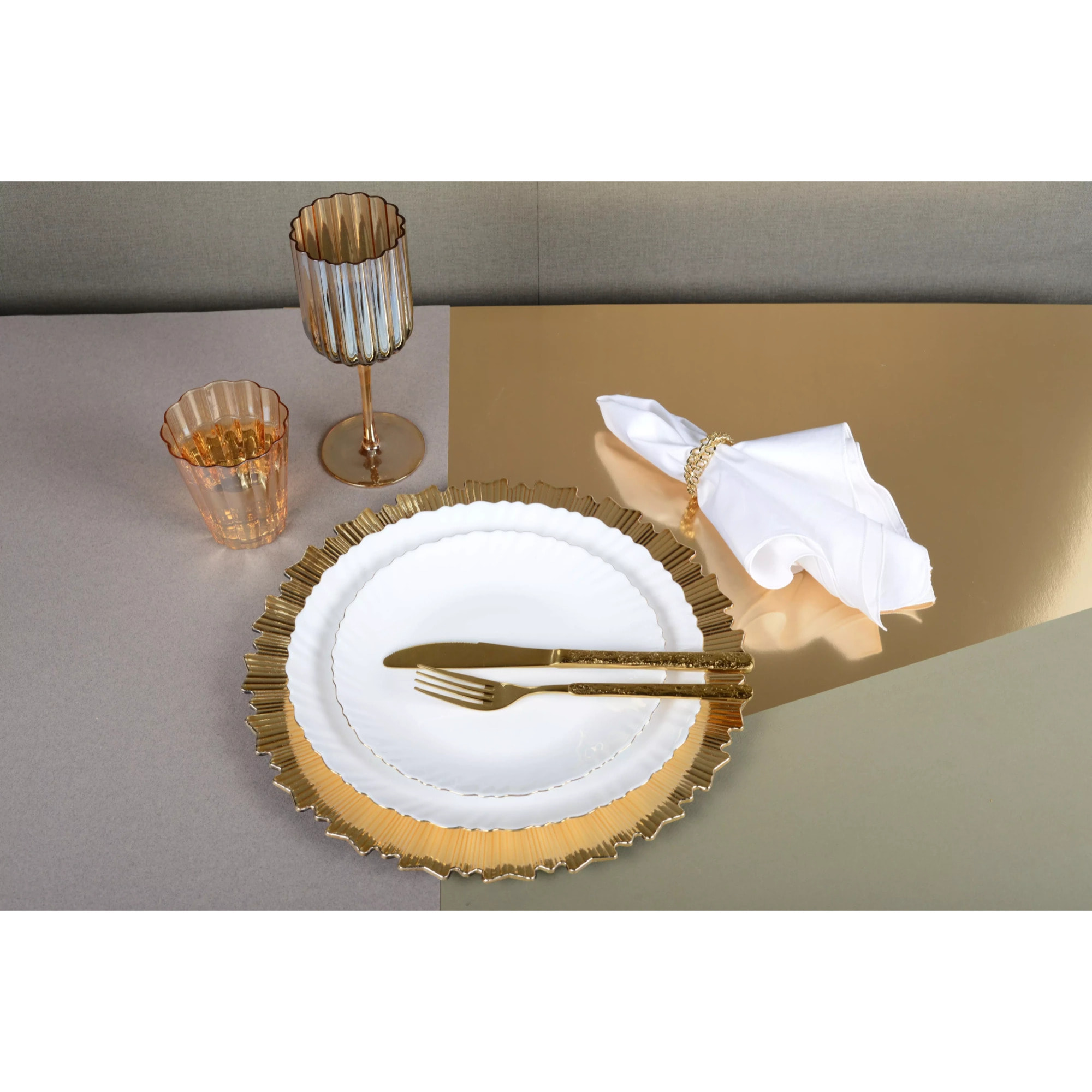 Lot de 6 Assiette plate blanche bord dore