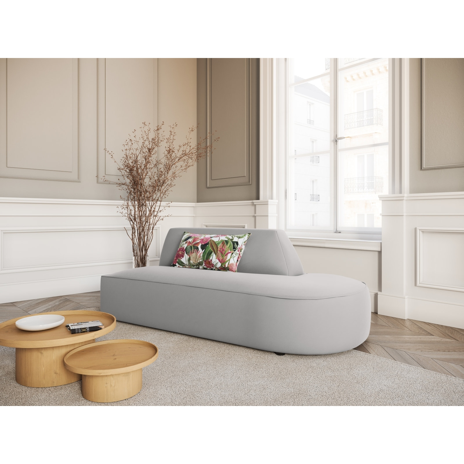 Canapé modulable droit "Charles" 2 places en velours gris clair