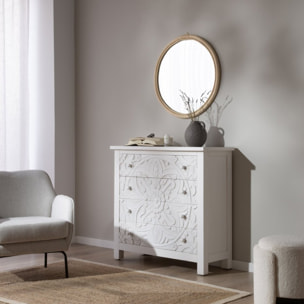 Commode Indira -bois massif de manguier-couleur blanc brossé 100 x 95 x 40 cm