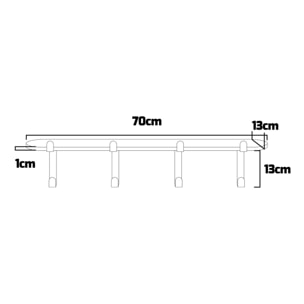 Ebisa - Appendiabiti da parete con 4 ganci in metallo e mensola in legno da 70x13 cm