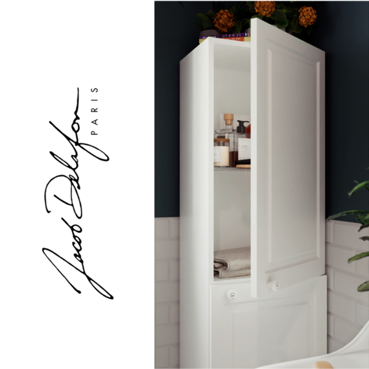 Pack meuble vasque 3 trous Cléo 1889 blanc velours + colonne droite + mélangeur croisillons chrome