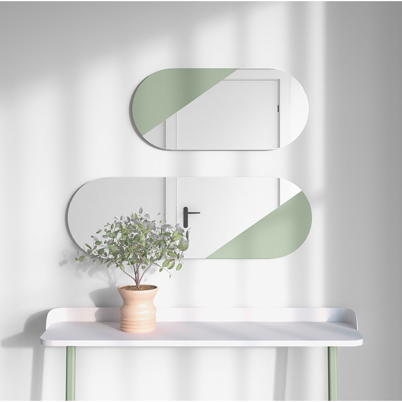 Set de espejos ovalados Aire haya verde 90/65x30x2 cm