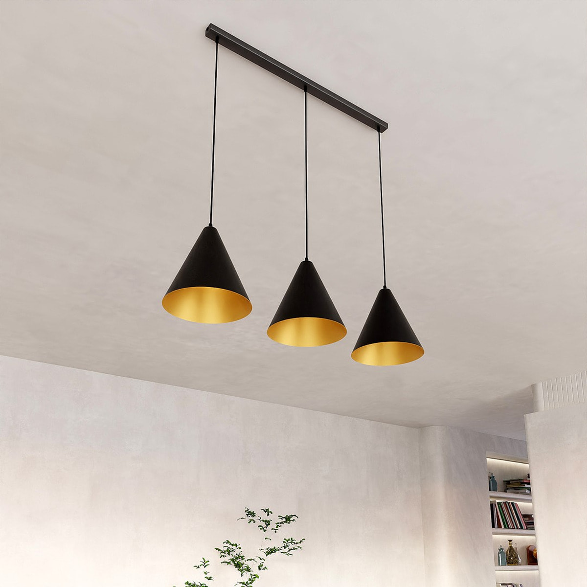 Lampada a sospensione REBEL in acciaio nero e oro