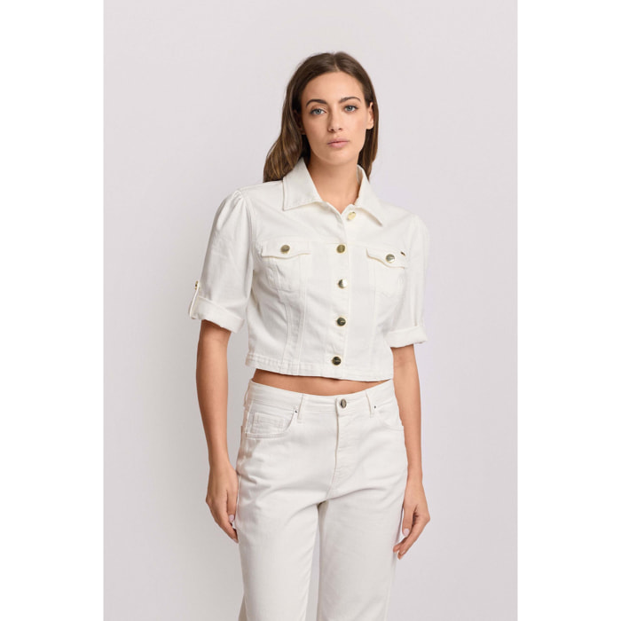 Kocca - Giubbino corto con bottoni logati Donna, Denim color, Colletto di camicia