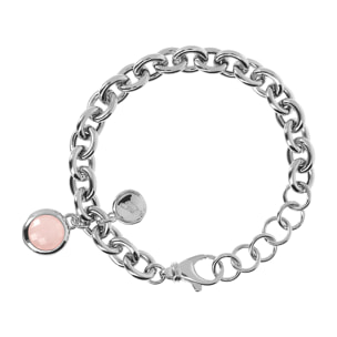 Bracciale White Catena Rolo con Ciondolo in Quarzo Rosa Sfaccettato