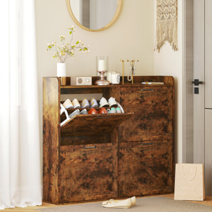 Mueble Zapatero de 4 Puertas Zapatero Estrecho con Estantes Ajustables Estilo Industrial para 24 Pares de Zapatos Mueble Auxiliar para Recibidor Entrada 120x24x103 cm Marrón Rústico