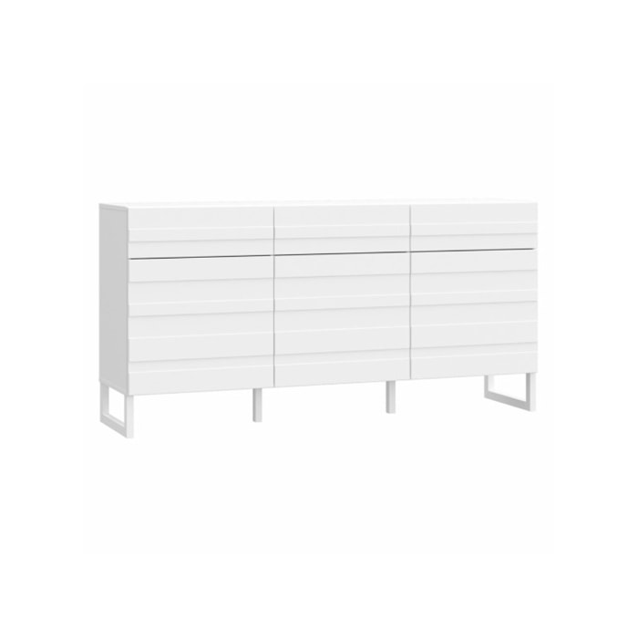 Buffet L165 cm 3 portes texturées blanc mat et pieds luge - BRITANIA