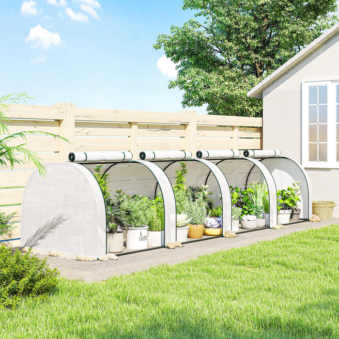 Serre tunnel jardin portes zippées bâche imperméable acier blanc