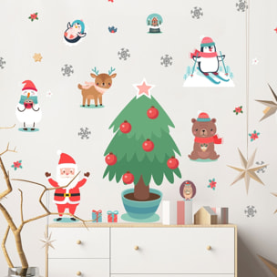 Stickers père Noël et les animaux scandinaves - Autocollants stickers adhésifs noël - décoration fêtes