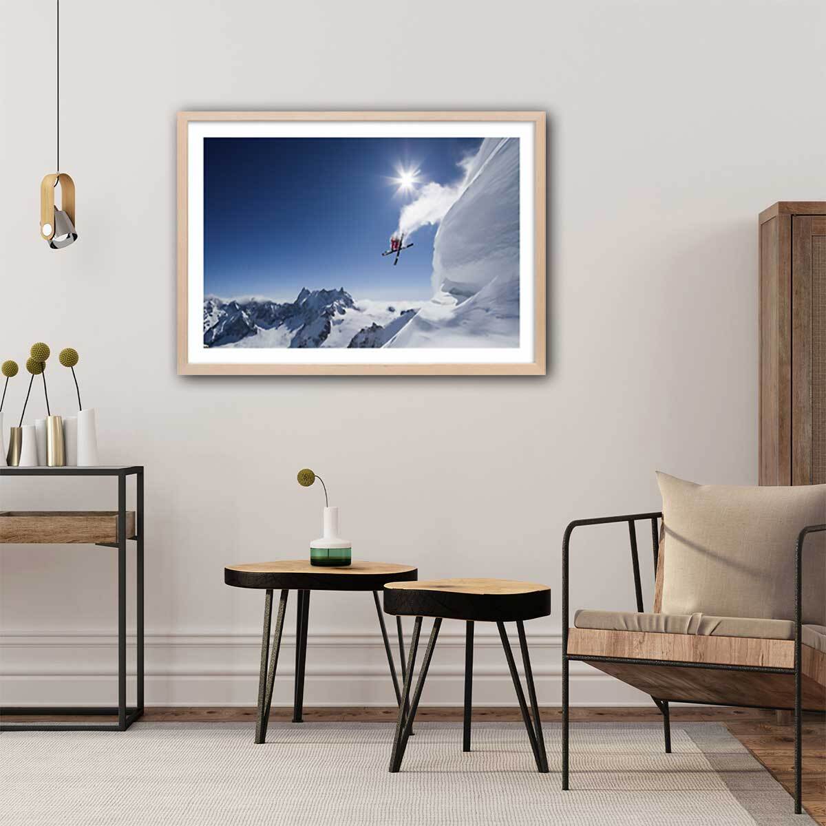 Poster mute grab ski Affiche + cadre en bois - Chêne