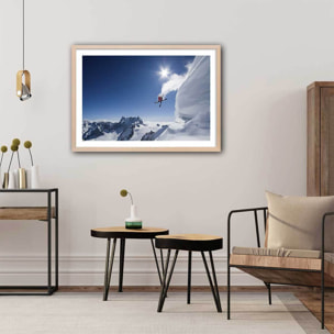Poster mute grab ski Affiche + cadre en bois - Chêne