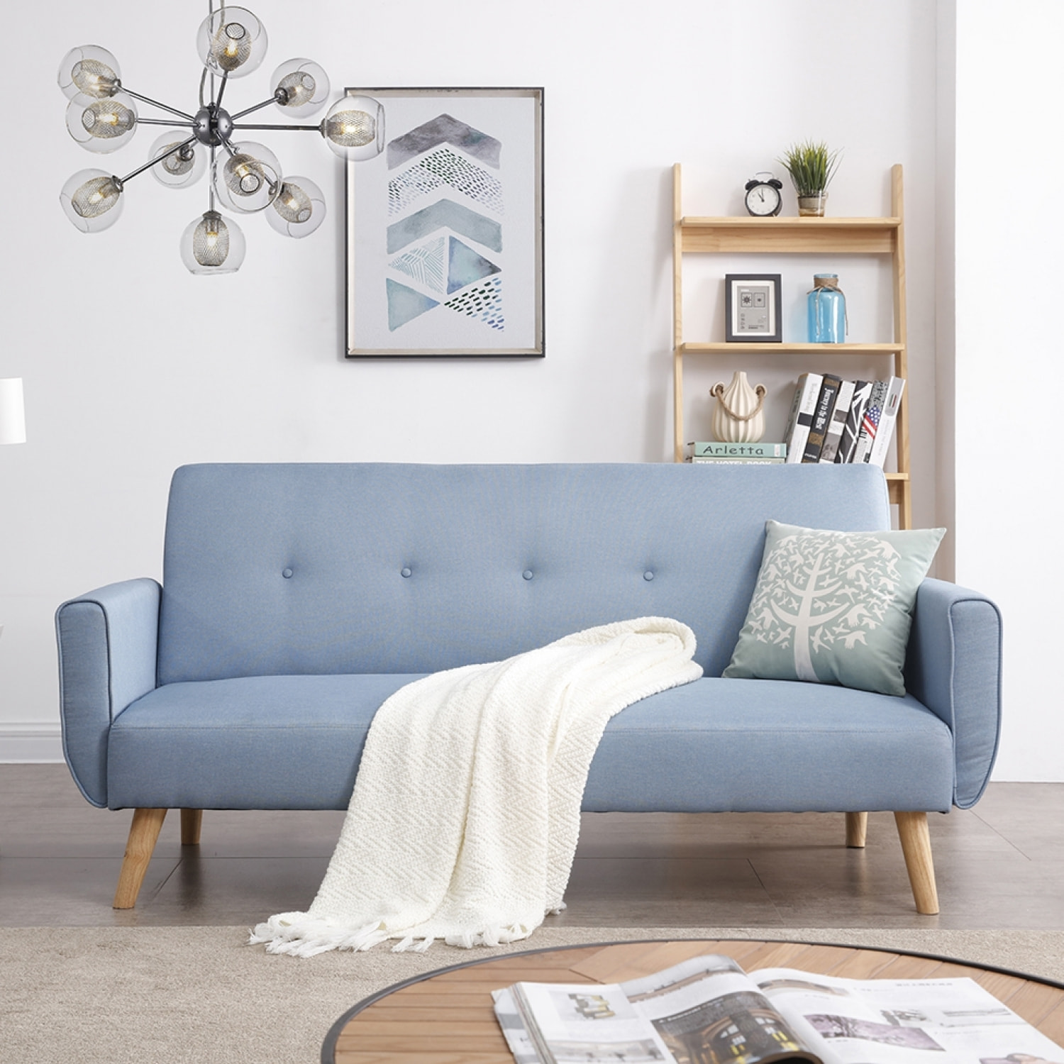 Canapé scandinave convertible 3 places Bleu OLIVER