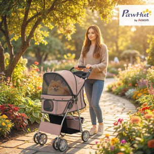 Poussette buggy pliable pour chiens tissu 600D Oxford imperméable 4 roues café