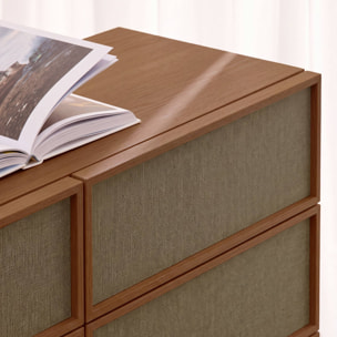 Commode de rangement décor bois et tissu 6 tiroirs KUBA