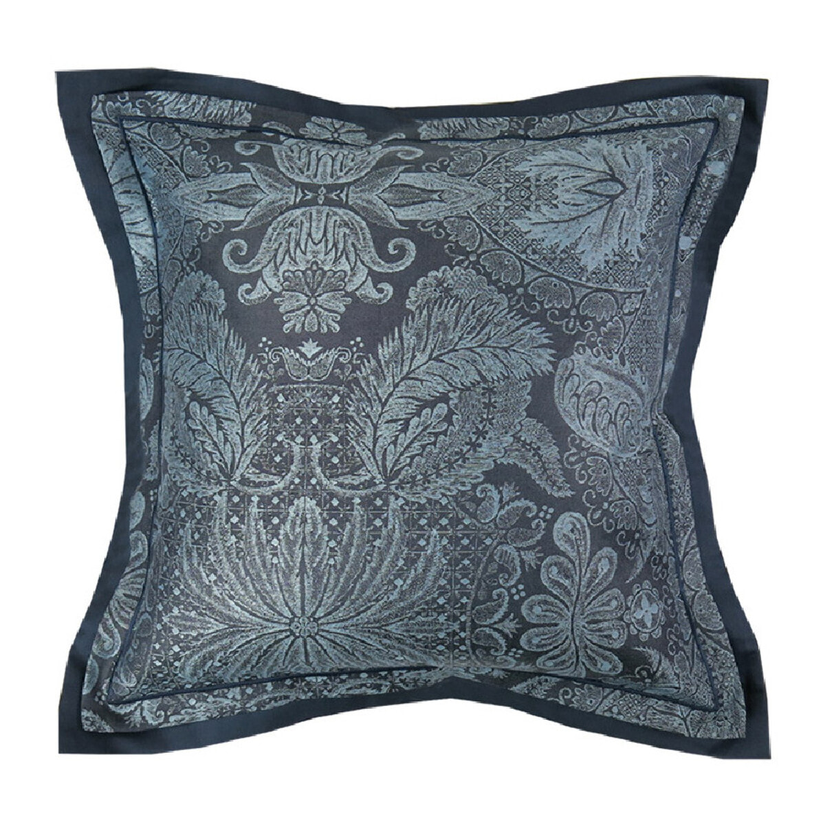Taie d'oreiller satin de coton motif jacquard bleu Isaphire diamant noir