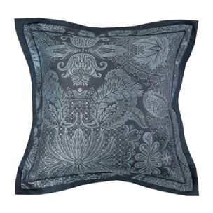 Taie d'oreiller satin de coton motif jacquard bleu Isaphire diamant noir