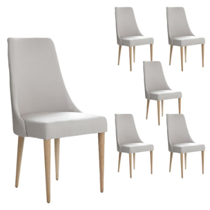 Pack de 6 chaises -bois massif d'hévéa, mousse pu et textile-couleur beige 52 x 96 x 59 cm