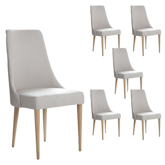 Pack de 6 chaises -bois massif d'hévéa, mousse pu et textile-couleur beige 52 x 96 x 59 cm