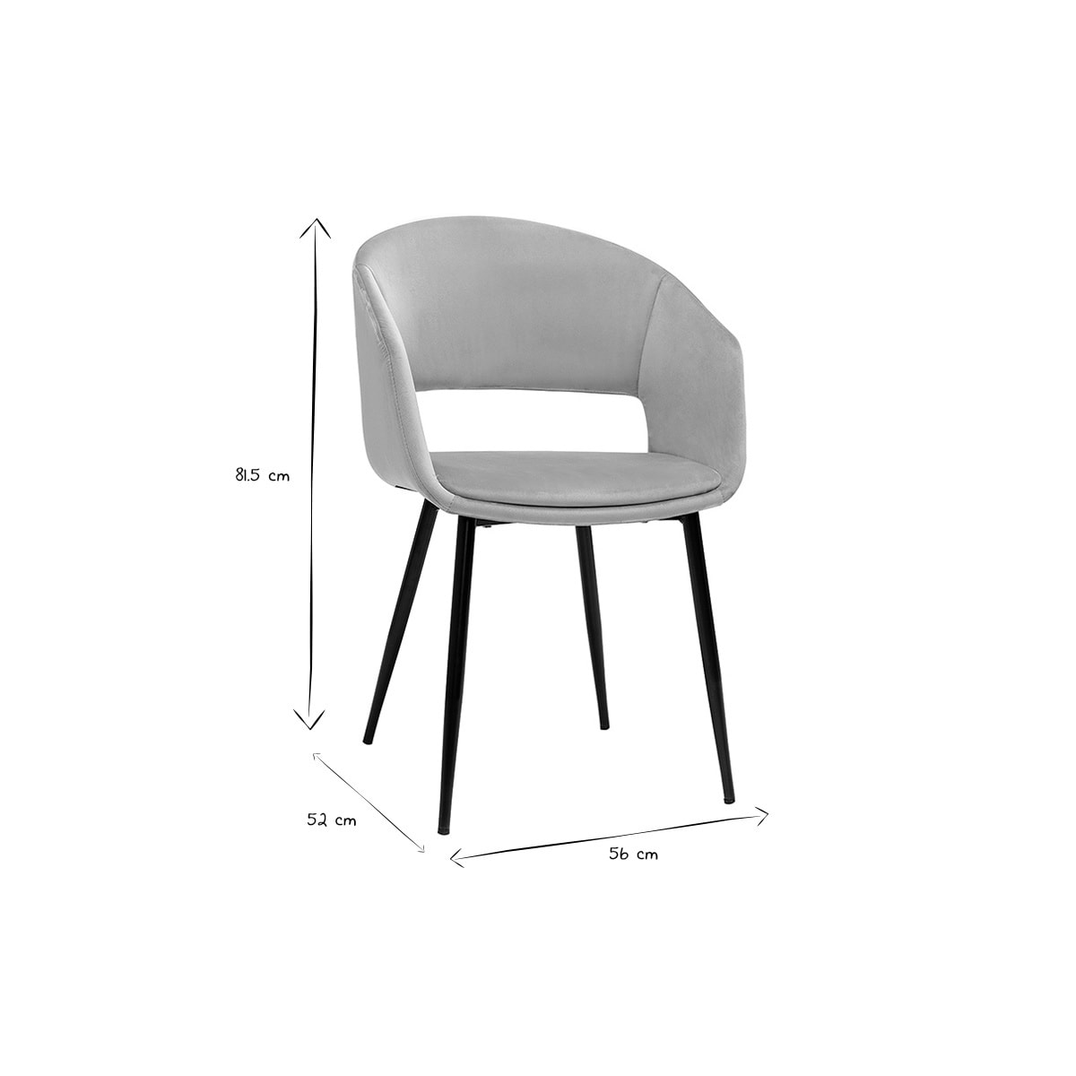 Chaise design en tissu velours taupe et métal noir PRISMA