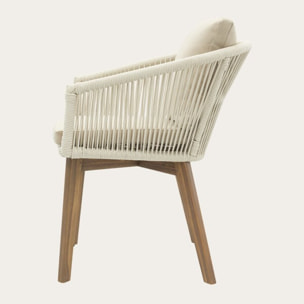Pack de 4 chaises -bois massif dacacia, corde et revêtement-couleur beige 60 x 84 x 63 cm