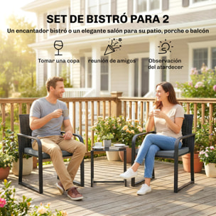 Conjunto de Jardín Exterior de 3 Piezas, Muebles Jardín Exterior de Ratán con 2 Sillas con Cojines, Tela Textilene y Mesa de Vidrio Templado, Resistente a Intemperie, para Balcón, Patio, Gris
