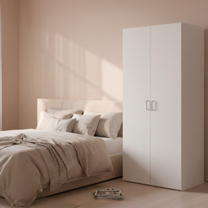 Armadio Multiuso Con 2 Ante Battenti Armadietto Design Moderno Salvaspazio Vano Con Barra Appendiabiti E Ripiani 77.6 x 49.52 x 175.4 Cm Bianco