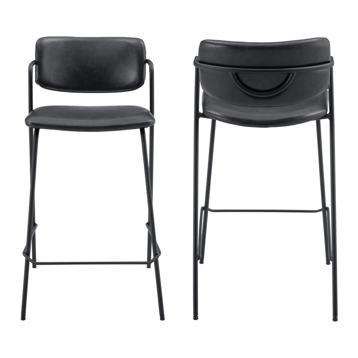 Lot de 2 tabourets de bar en simili noir LÉON