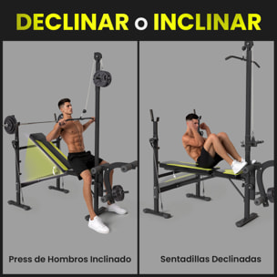 Banco de Pesas Multifuncional Banco de Musculación Reclinable con Altura Ajustable para Fitness Entrenamiento Completo en Gimnasio y Casa Carga 300 kg 175x110x202 cm Negro