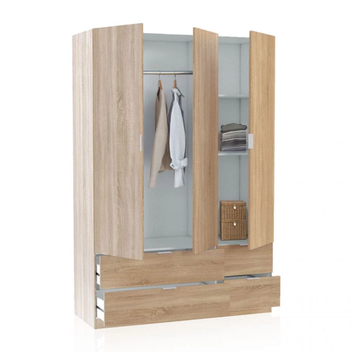 Armario Magan 3 puertas y 4 cajones Roble Canadian