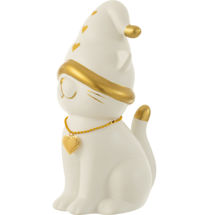 J-Line figurine Chat Coeur Chapeau Dolomite - porcelaine - blanc/or - large