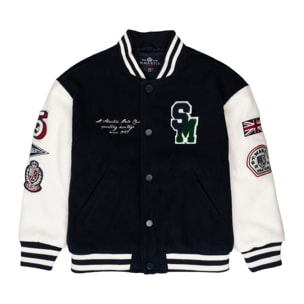 Giubbino nylon varsity con badge logo ricamato