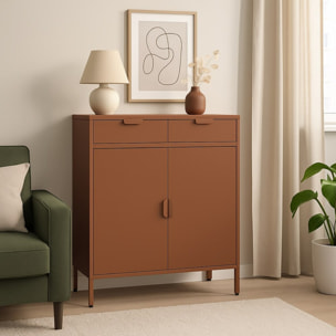 Credenza metallo 2 ante e 2 cassetti 80x38x110cm mattone - Pop