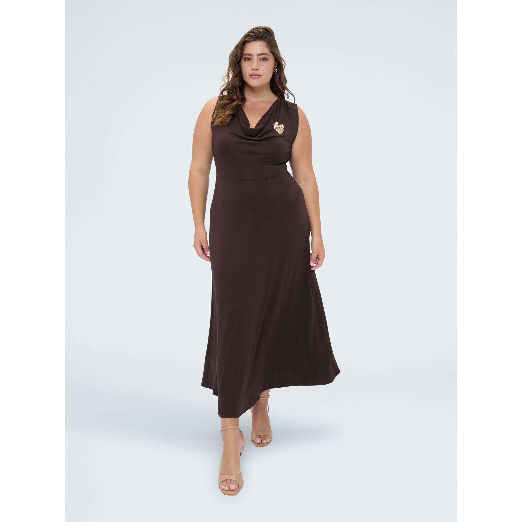 Fiorella Rubino - Vestito lungo svasato con applicazione - Marrone