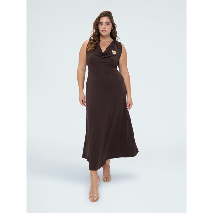 Fiorella Rubino - Vestito lungo svasato con applicazione - Marrone
