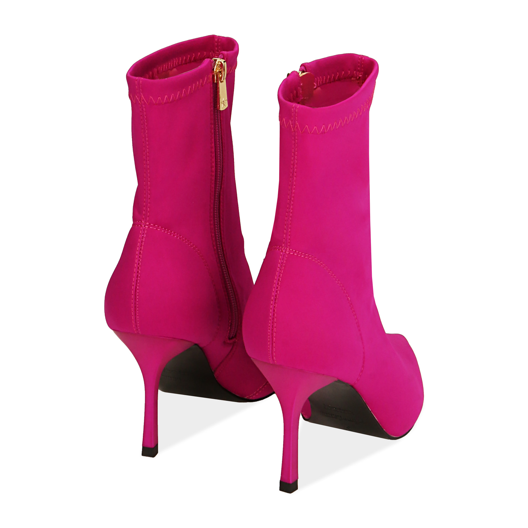 Botines fucsia en lycra, tacón 8,5 cm