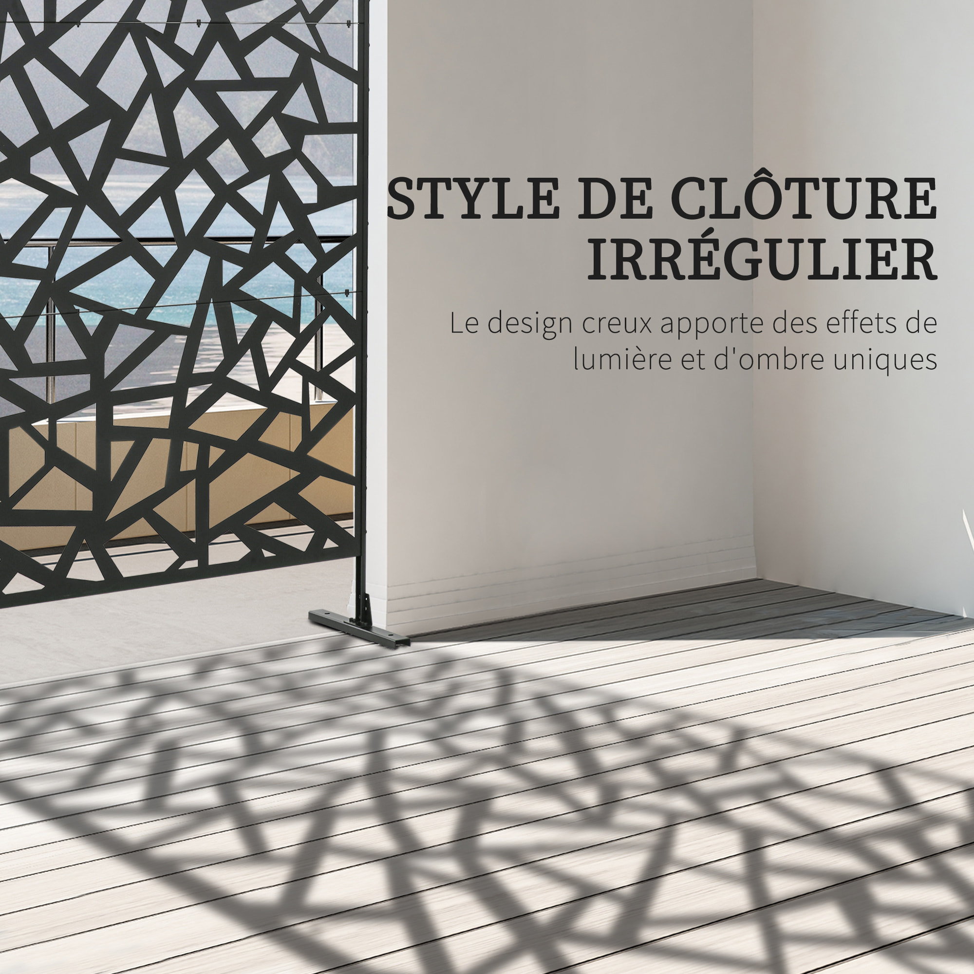 Panneau décoratif extérieur métal - brise vue motif graphique - visserie incluse - dim. 122L x 45l x 198H cm - acier thermolaqué noir