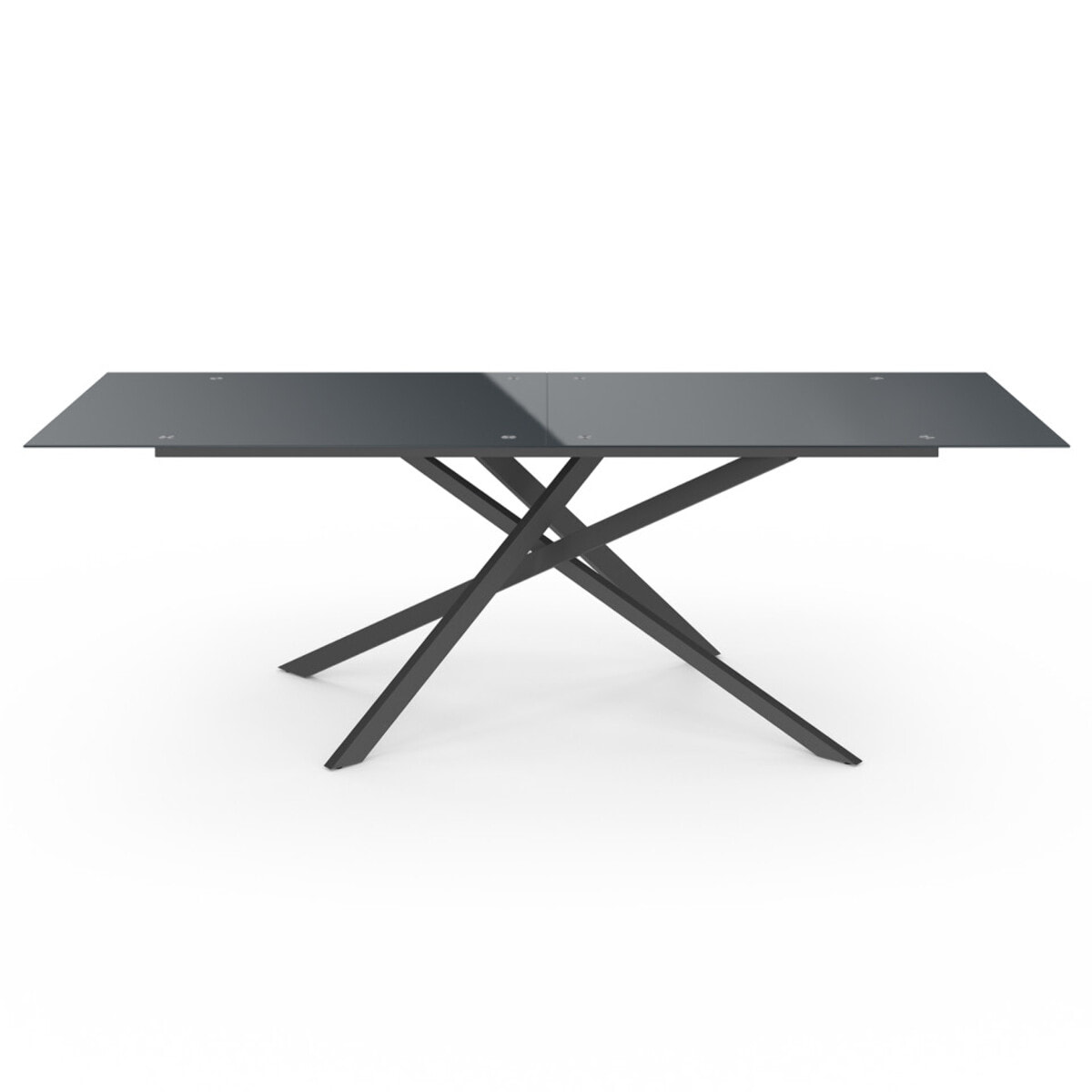 Table de jardin plateau en verre trempé noir et pieds croisés 240cm