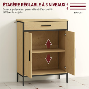 Meuble bas de salle de bain métal bois style industriel - buffet 2 portes étagère tiroir - dim. 60 x 30 x 80 cm