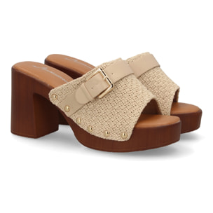 Sandalia mujer tacón madera ancho con hebilla