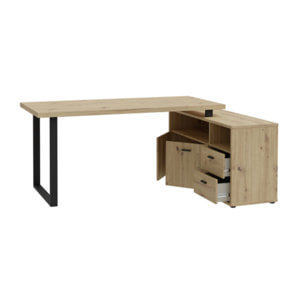 Bureau d’angle 181 cm chêne rustique avec rangements - 2 placards & 2 tiroirs - GOTHAM