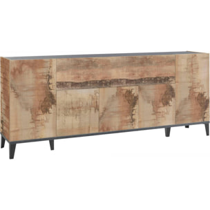 Credenza moderna a 6 ante, Made in Italy, Madia da cucina rialzata, Buffet di design da soggiorno, Cm 200x40h82, Ardesia e Acero