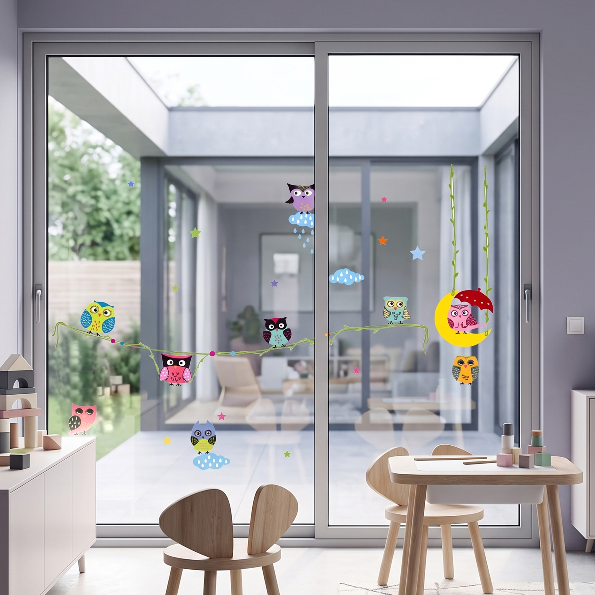 Stickers Muraux décoration adhésifs Hiboux sur Lianes