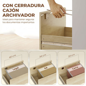 Escritorio, Mesa de Oficina con 4 Estantes y Cajón Archivador A4 con Cerradura y 2 Llaves, Mesa de Ordenador Moderna para Espacios Pequeños, Oficina en Casa, Roble