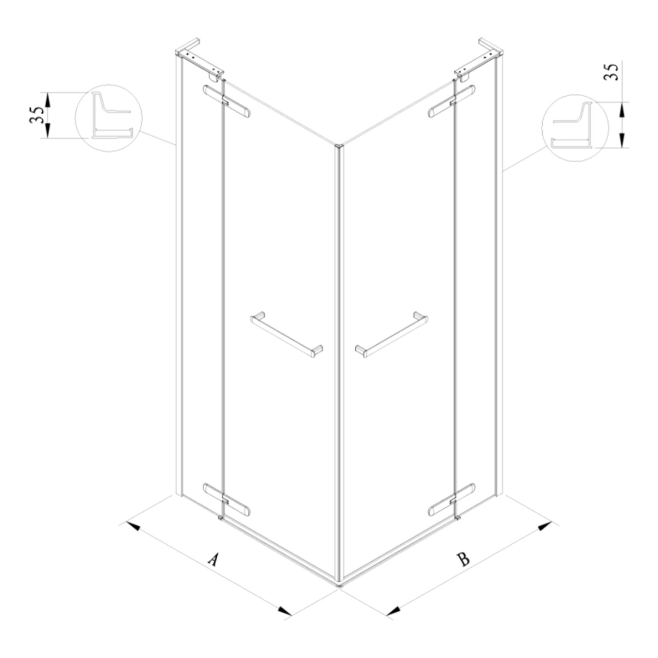 TGD NEW 100x100 cm cabine de douche carrée avec profilé magnétique, verre transparent EasyClean (SATTGDN100100)