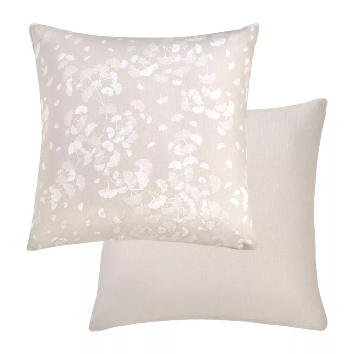 Taie d'oreiller pur coton lavé imprimé beige Souffle de ginkos naturel