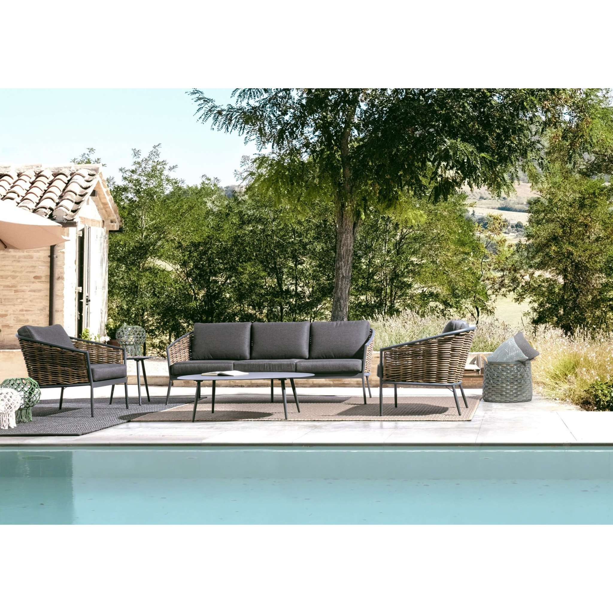 Tavolino ovale da giardino FARO in alluminio antracite verniciato a polvere, 120×75 cm