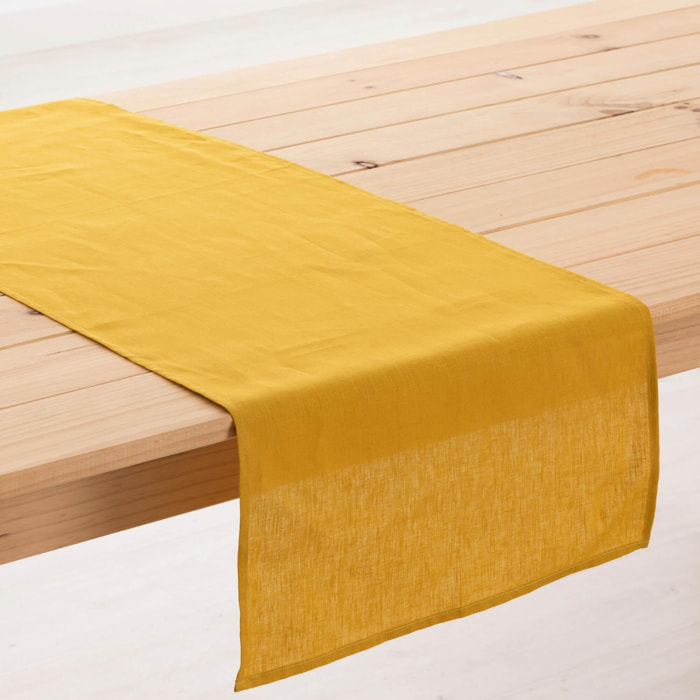Chemin de table 100% lin moutarde 45x140 cm