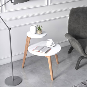 Tavolino da caffè con due piani rotondi, cm 50 x 50 x 62, colore bianco