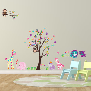 Stickers Muraux décoration adhésifs Les petits animaux jouent dans le jardin